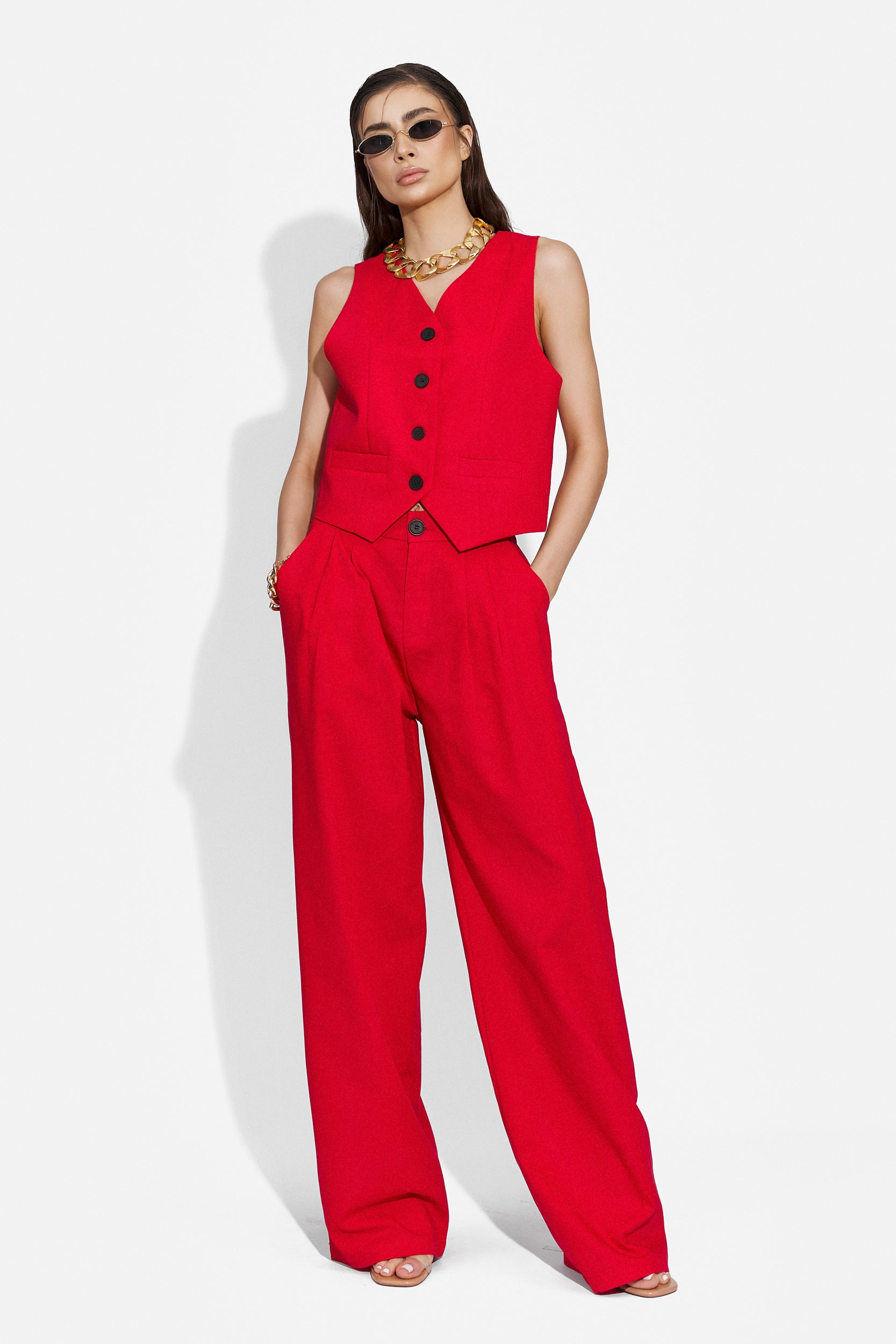 Velasy Bogas червен ежедневен дамски панталон костюм