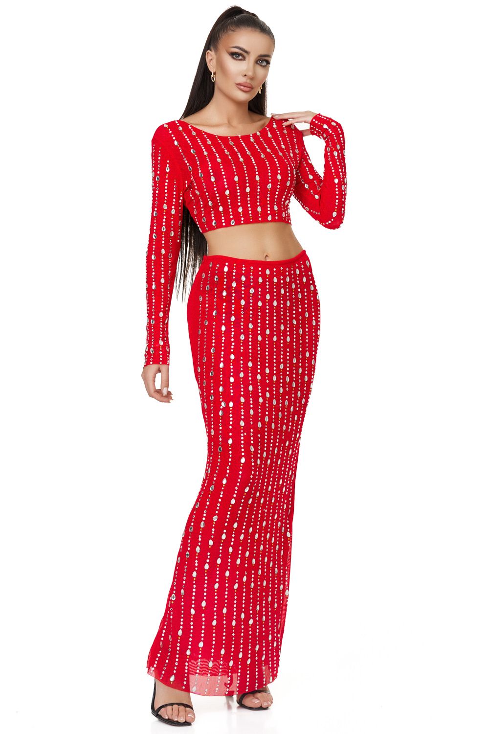 Елегантен червен дамски костюм Rivelia Bogas