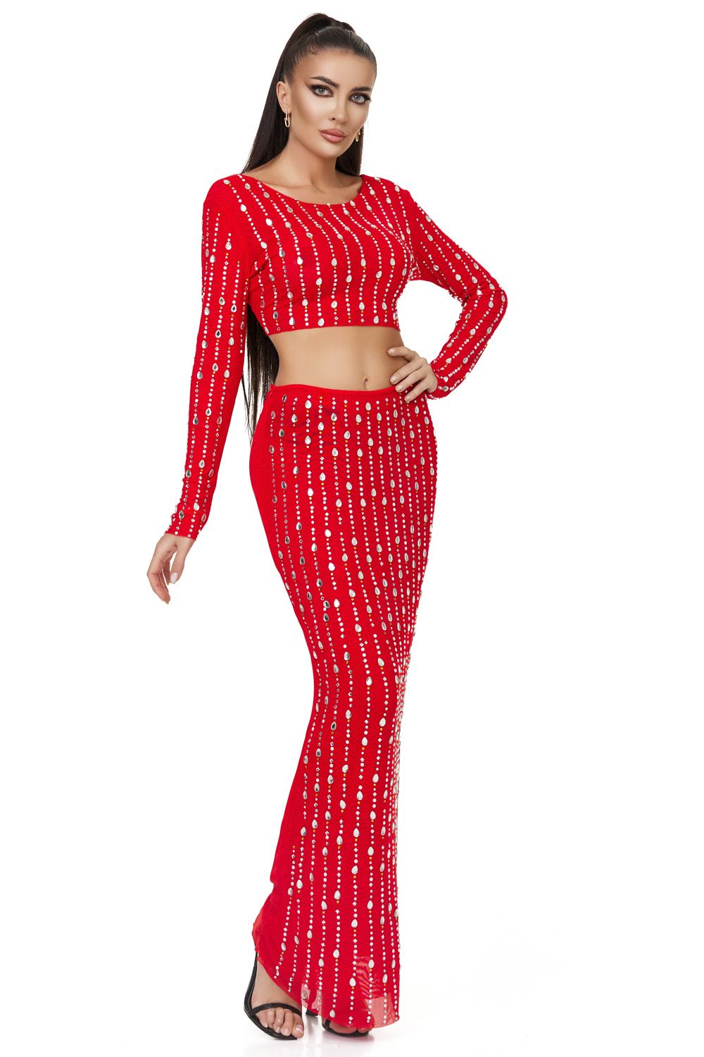 Елегантен червен дамски костюм Rivelia Bogas