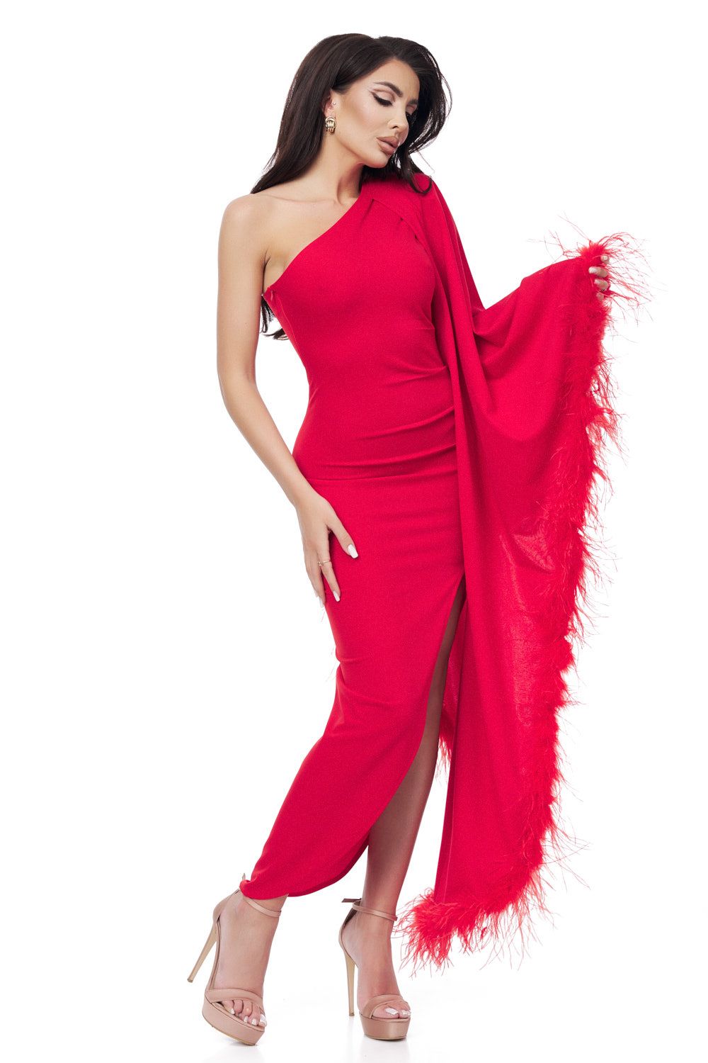 Дамска дълга рокля от червен креп Vesely Bogas