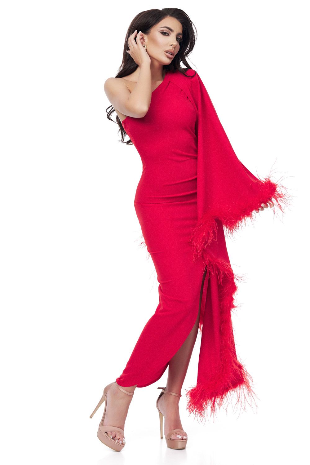 Дамска дълга рокля от червен креп Vesely Bogas