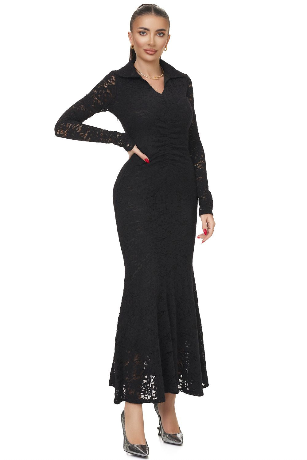 Елегантна дълга черна дамска рокля Mefesy Bogas