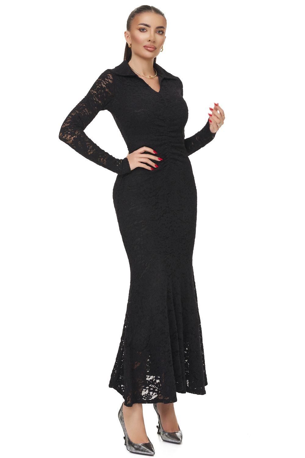 Елегантна дълга черна дамска рокля Mefesy Bogas