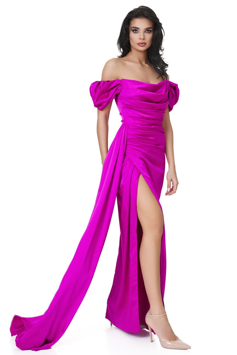 Дамска дълга рокля в цвят фуксия Serminisia Bogas