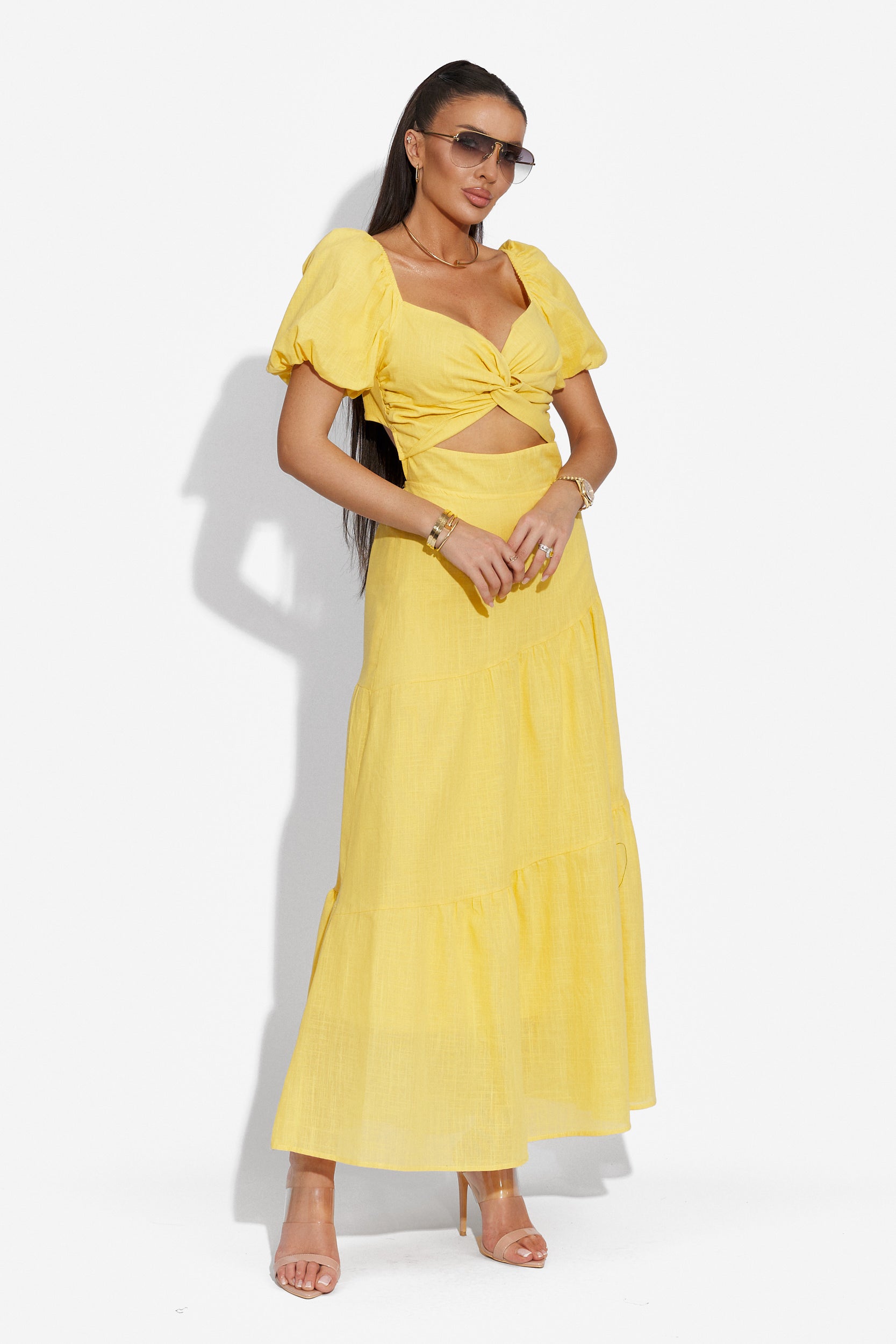 Жълта дълга дамска рокля Mosysca Bogas