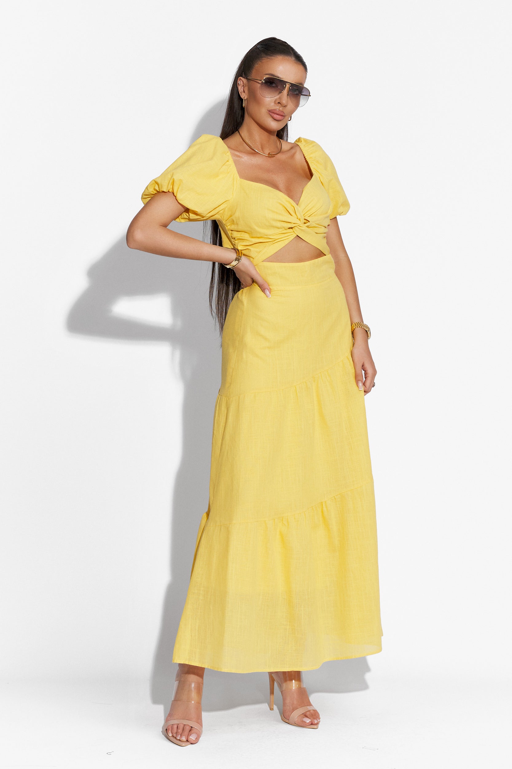 Жълта дълга дамска рокля Mosysca Bogas