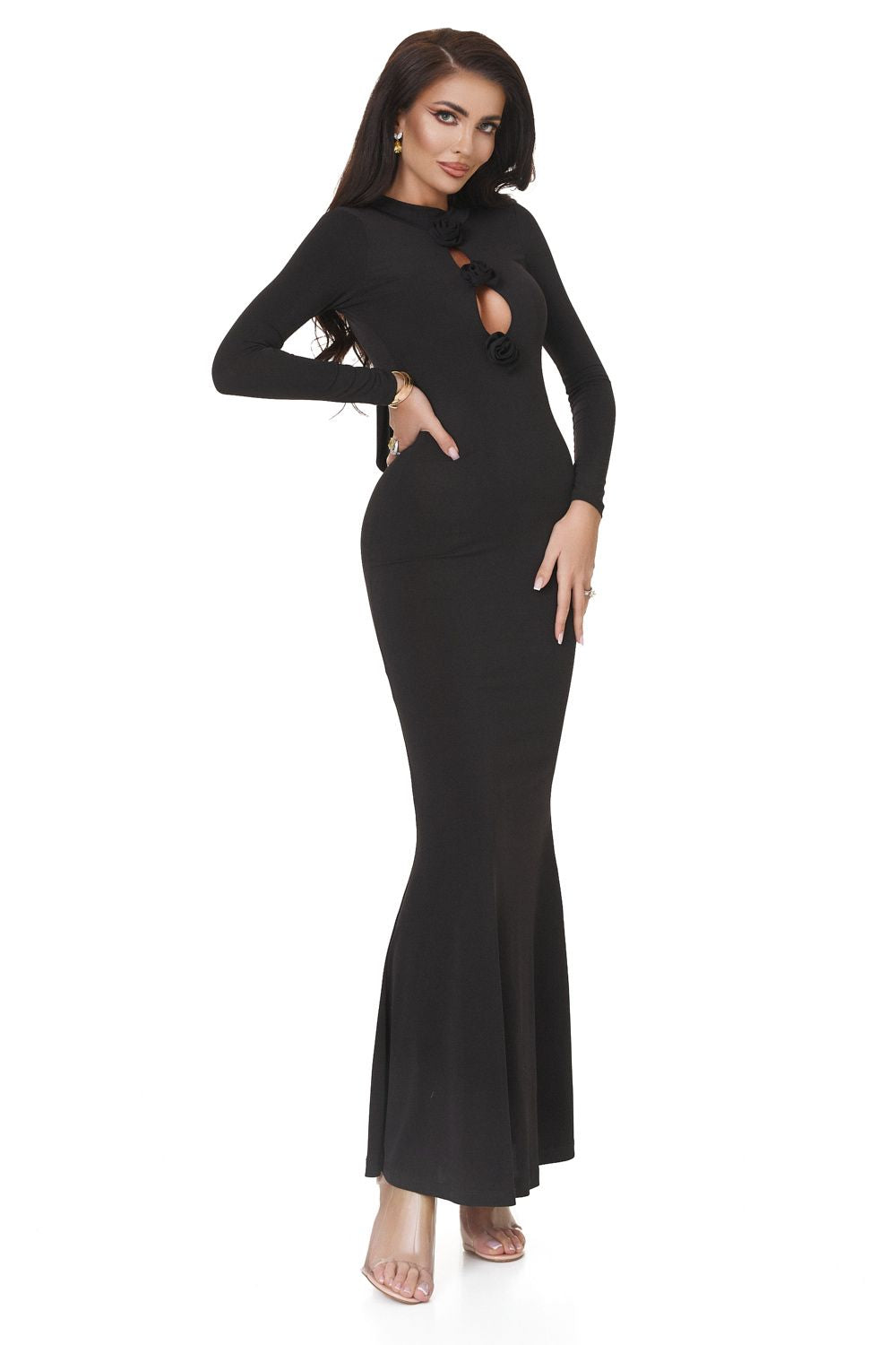 Дамска дълга черна рокля от ликра Glenday Bogas