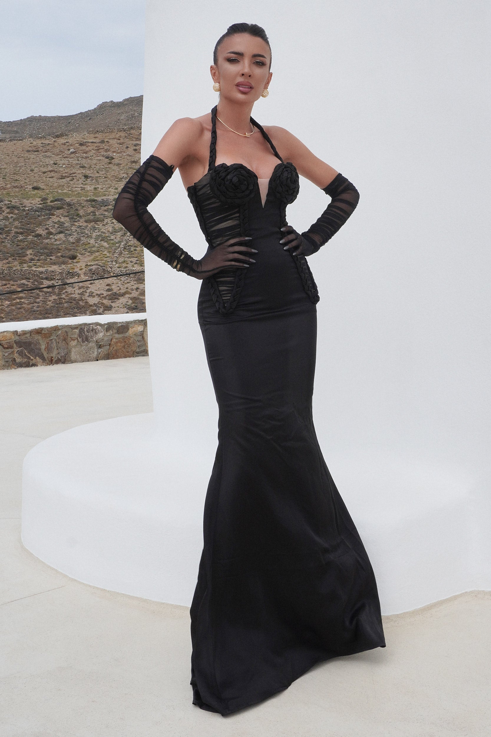Дълга черна дамска рокля Dives Bogas