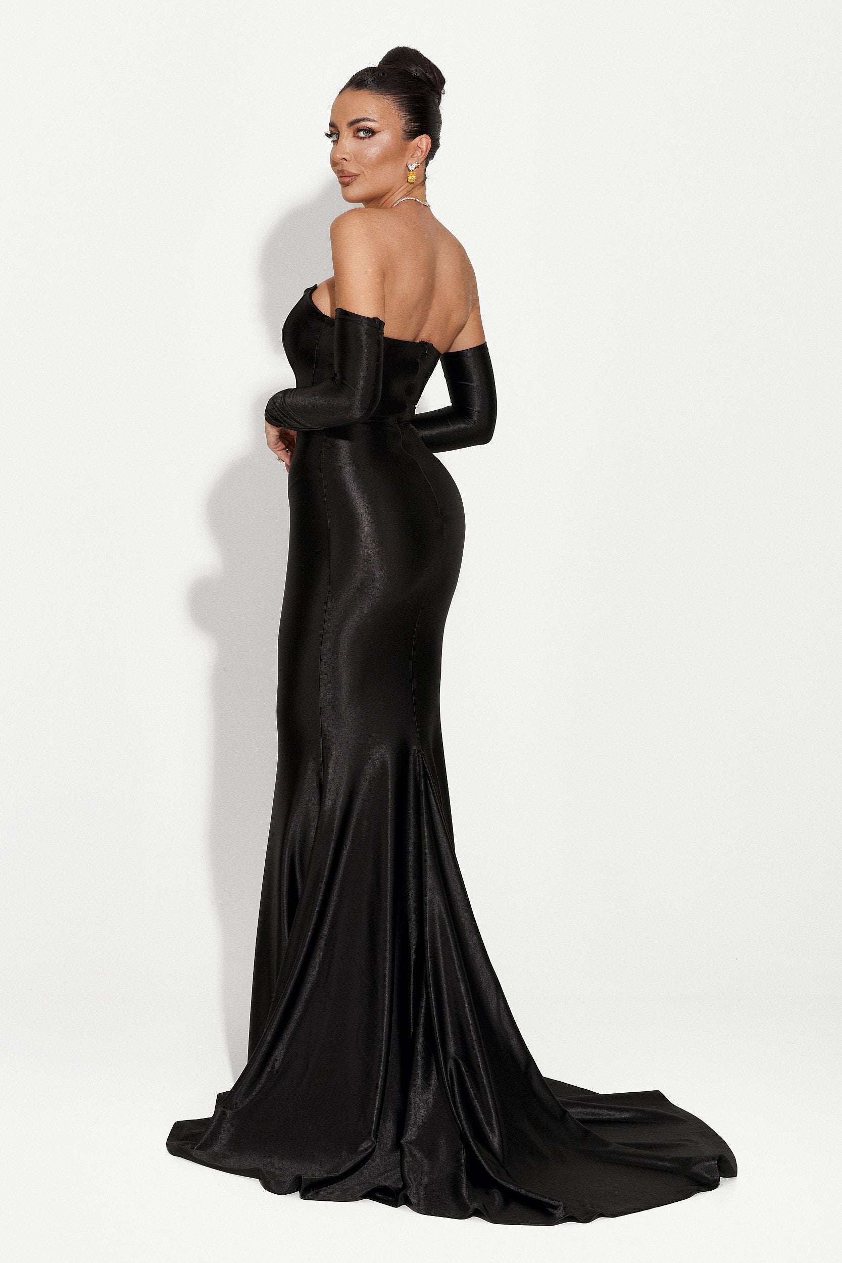 Дълга черна дамска рокля Malonia Bogas