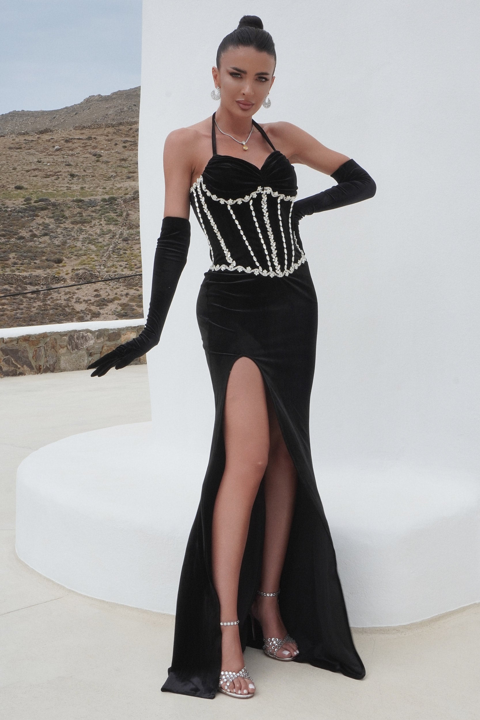 Дълга черна дамска рокля Meriola Bogas