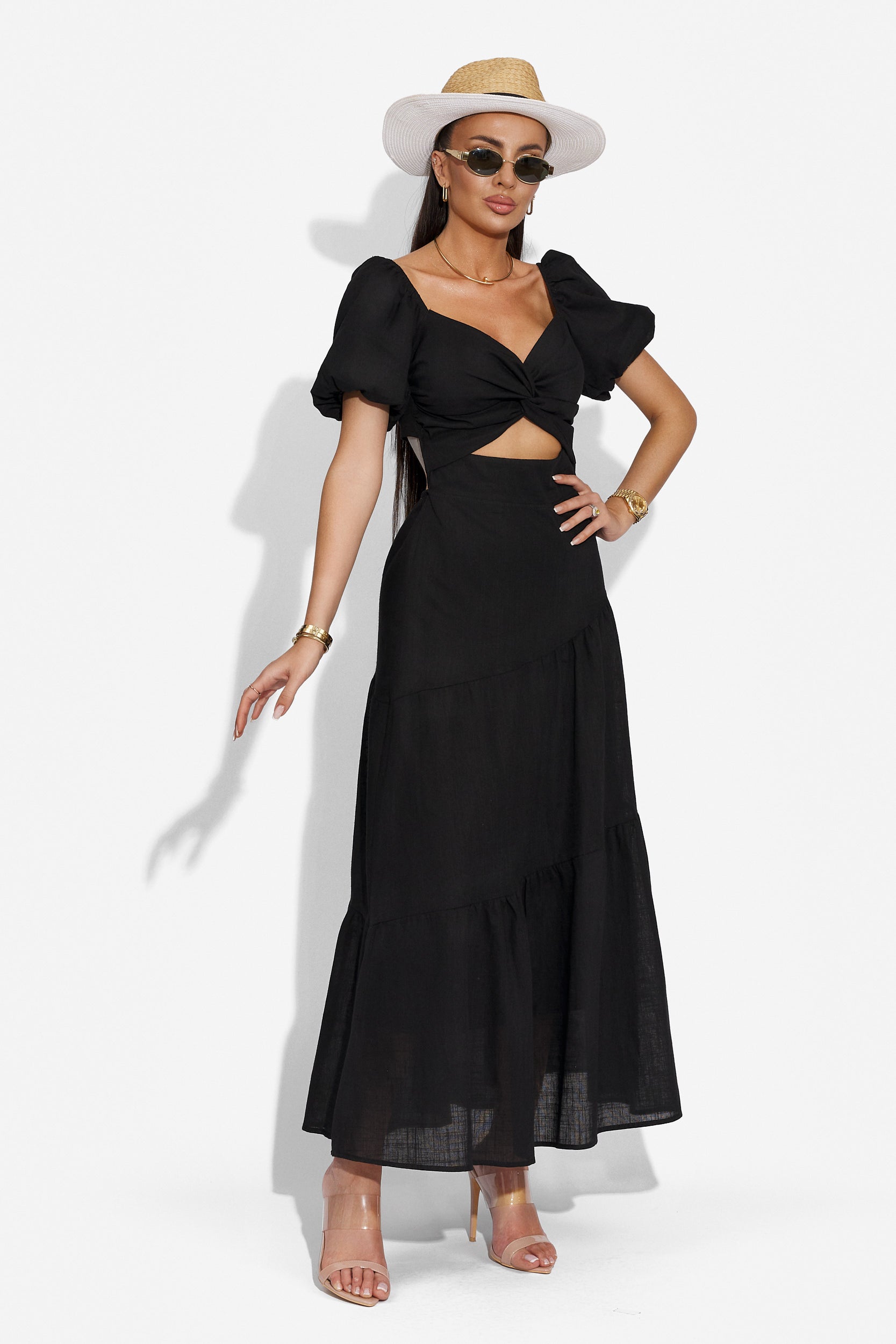 Черна дълга дамска рокля Mosysca Bogas