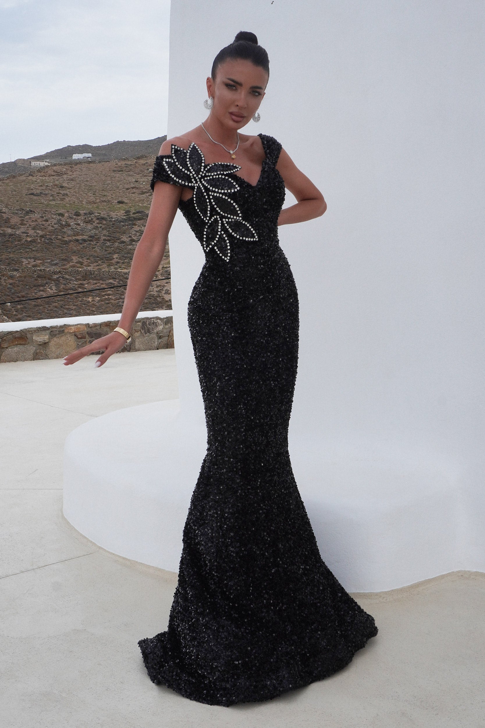 Дълга черна дамска рокля Tamora Bogas