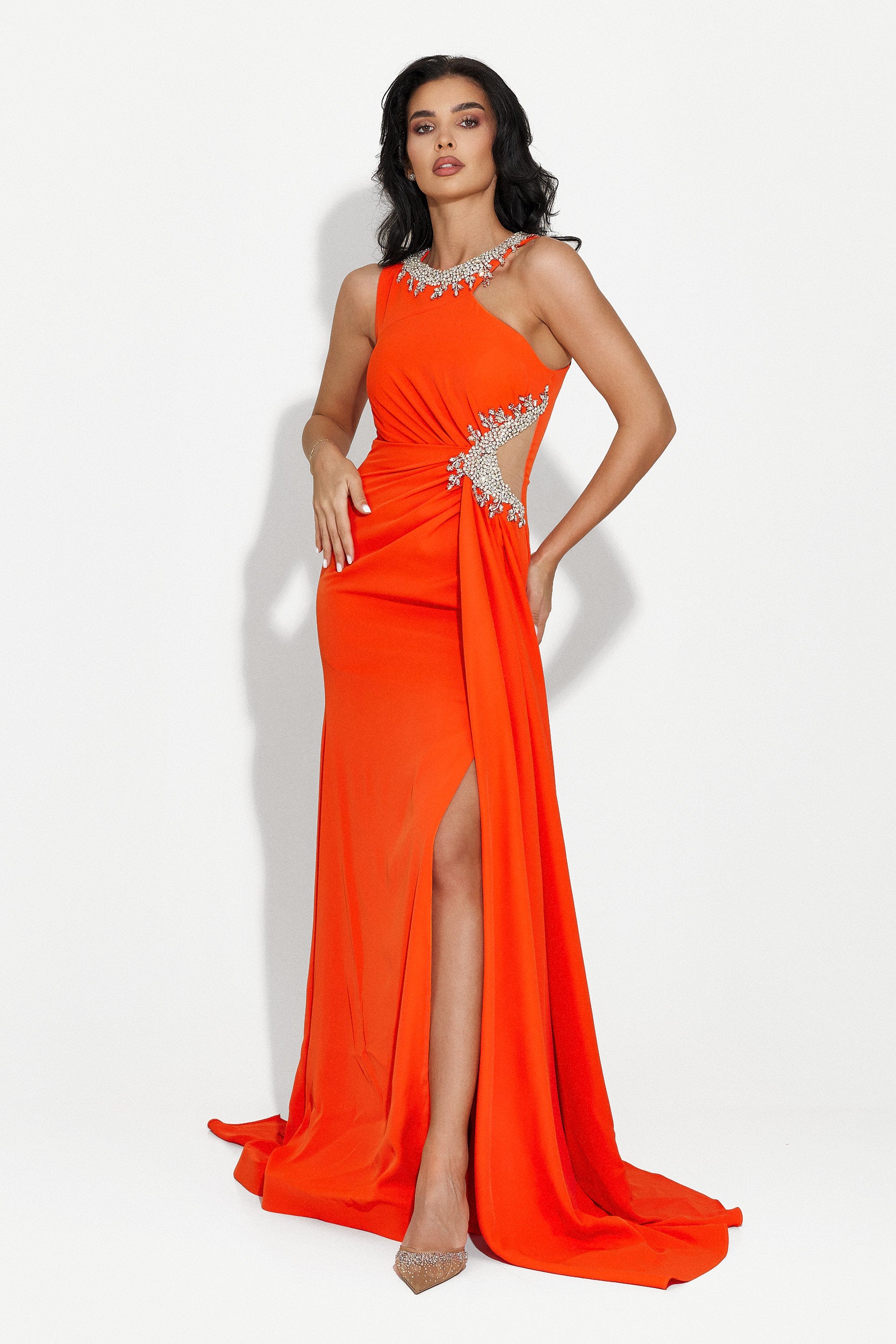 Дълга оранжева дамска рокля Alexea Bogas