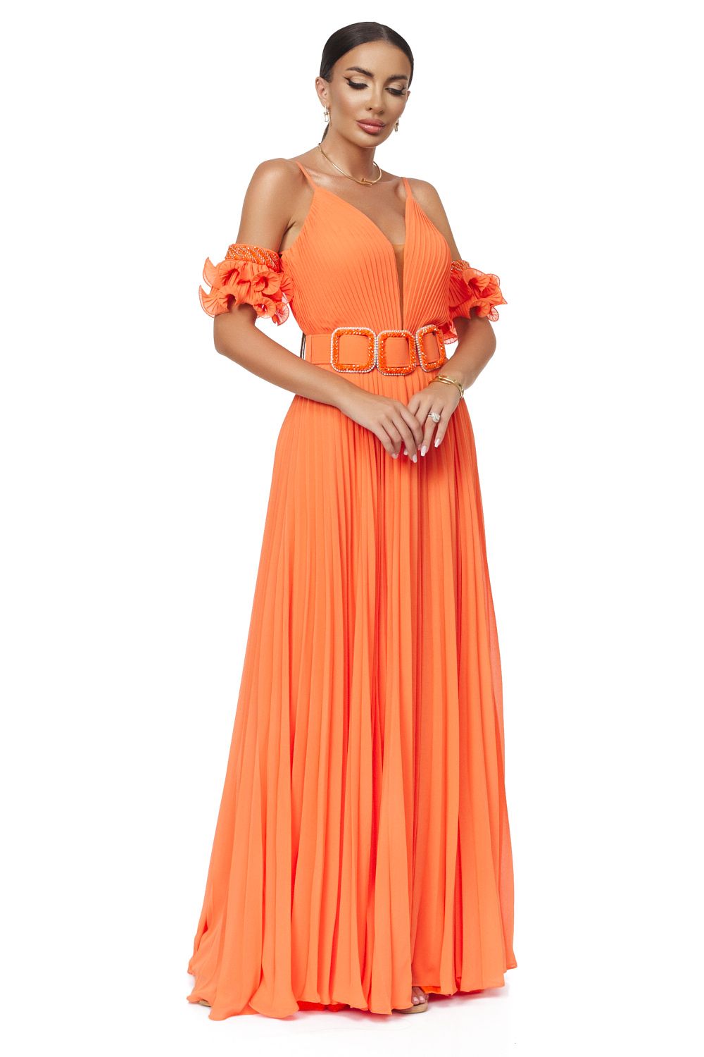 Дълга оранжева дамска рокля Eremy Bogas
