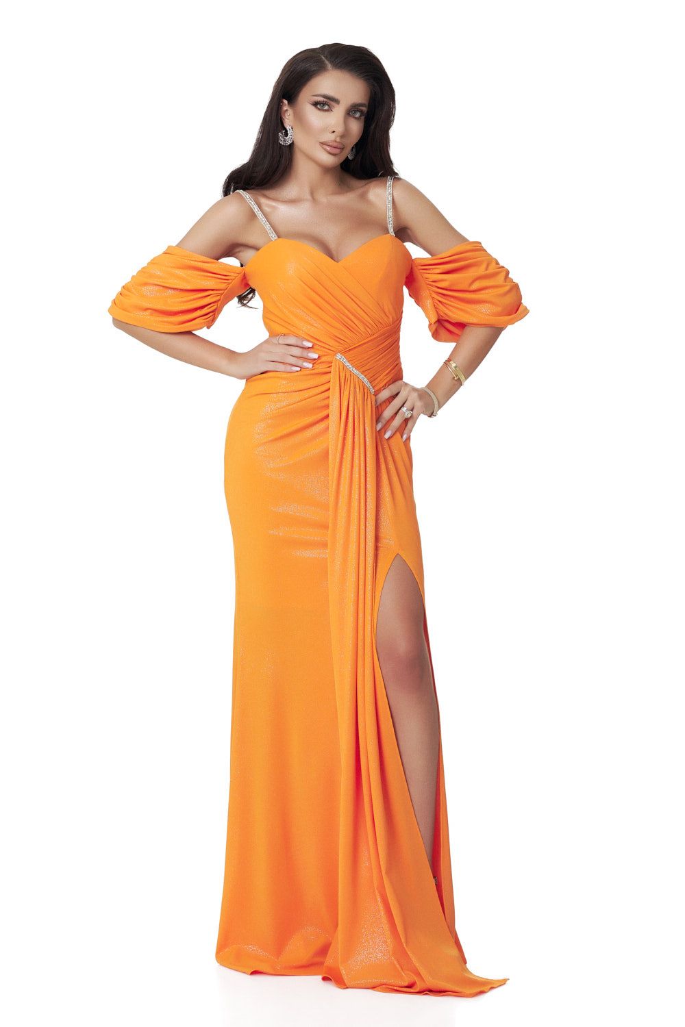 Дълга оранжева дамска рокля Mansour Bogas