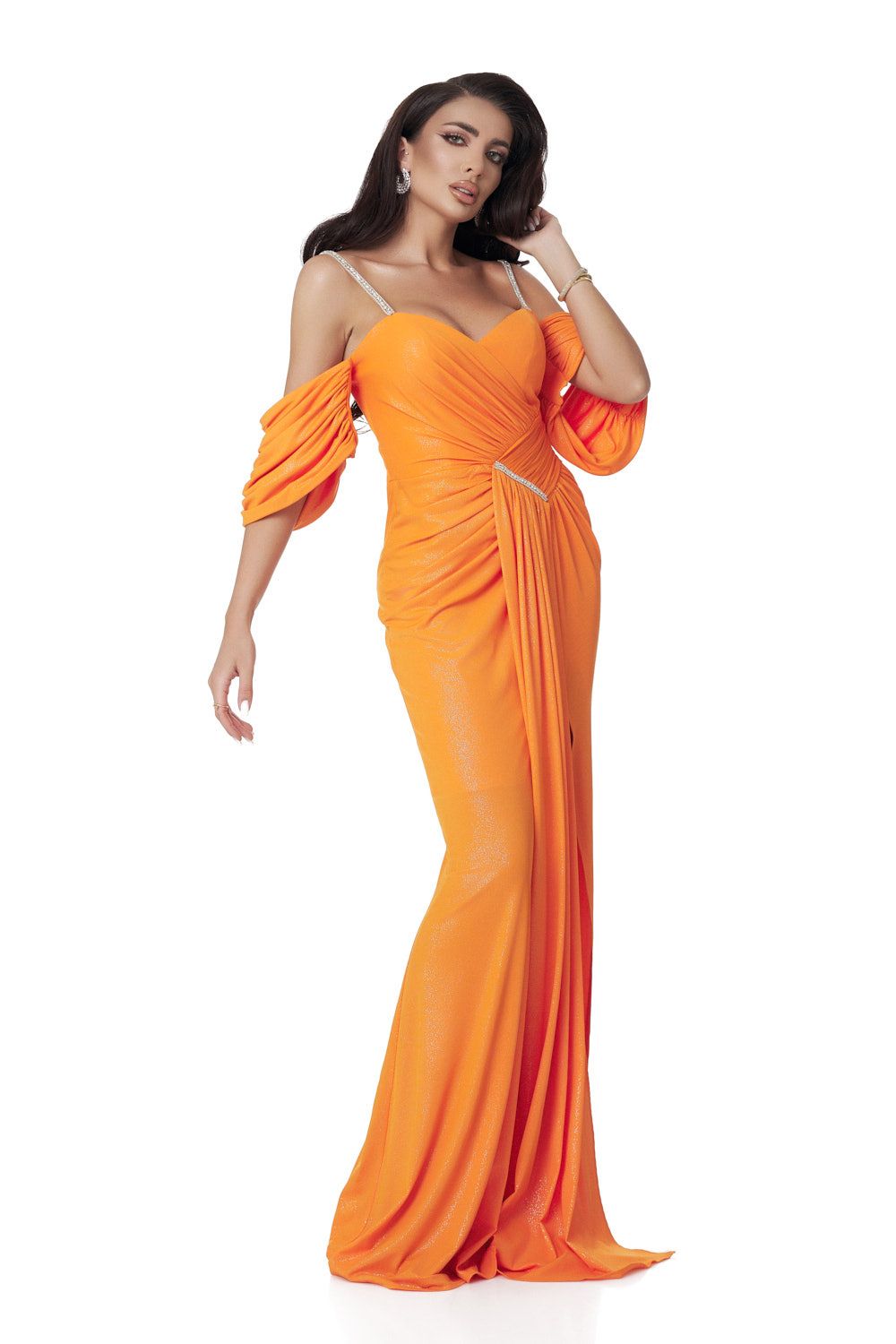 Дълга оранжева дамска рокля Mansour Bogas