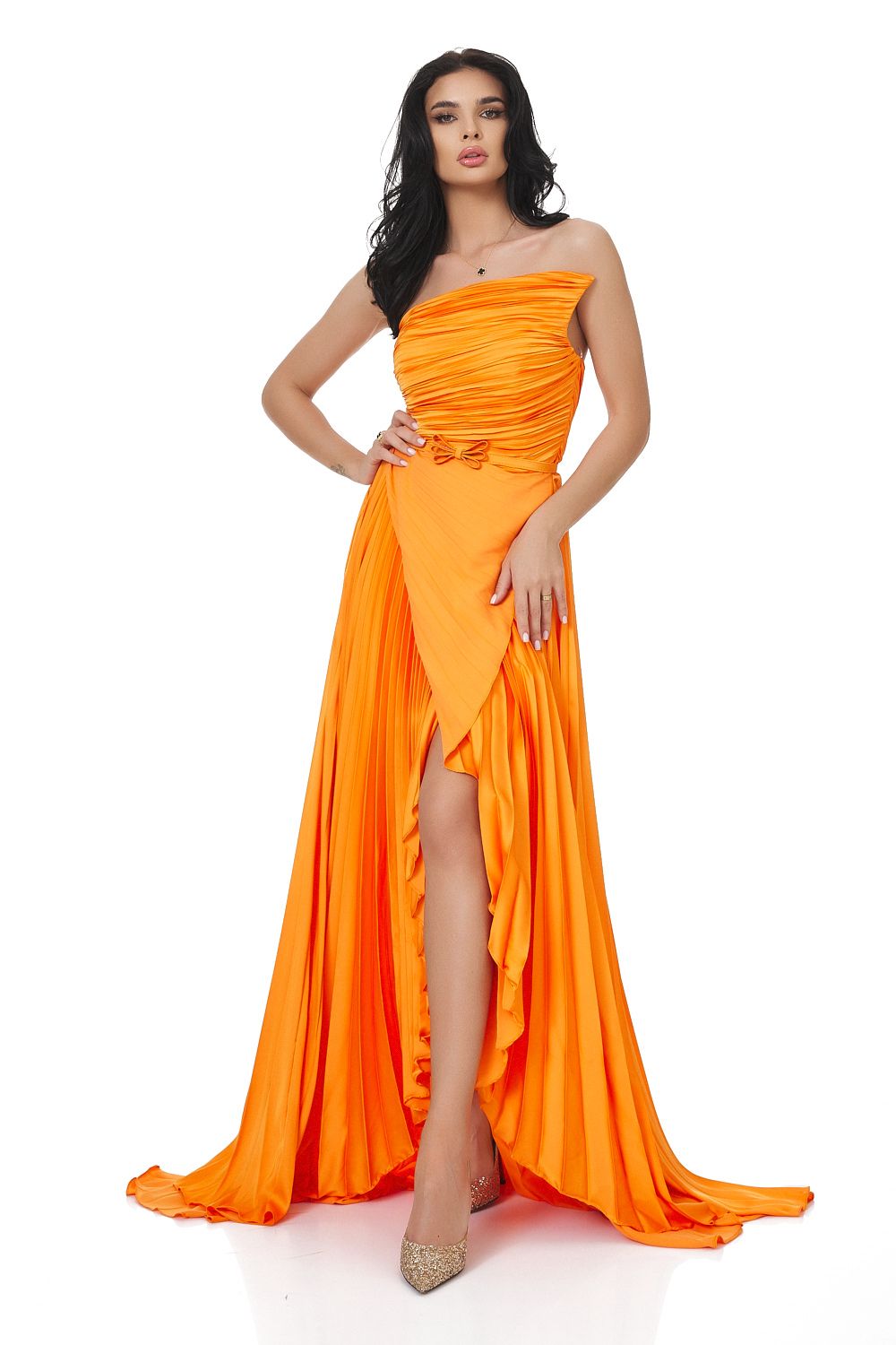 Дълга оранжева дамска рокля Miek Bogas