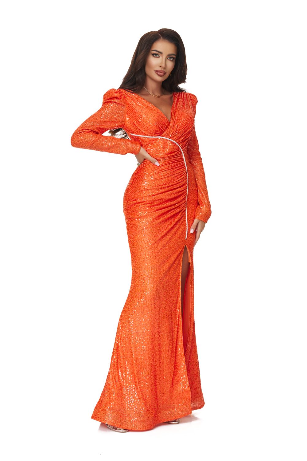 Дълга оранжева дамска рокля Olez Bogas