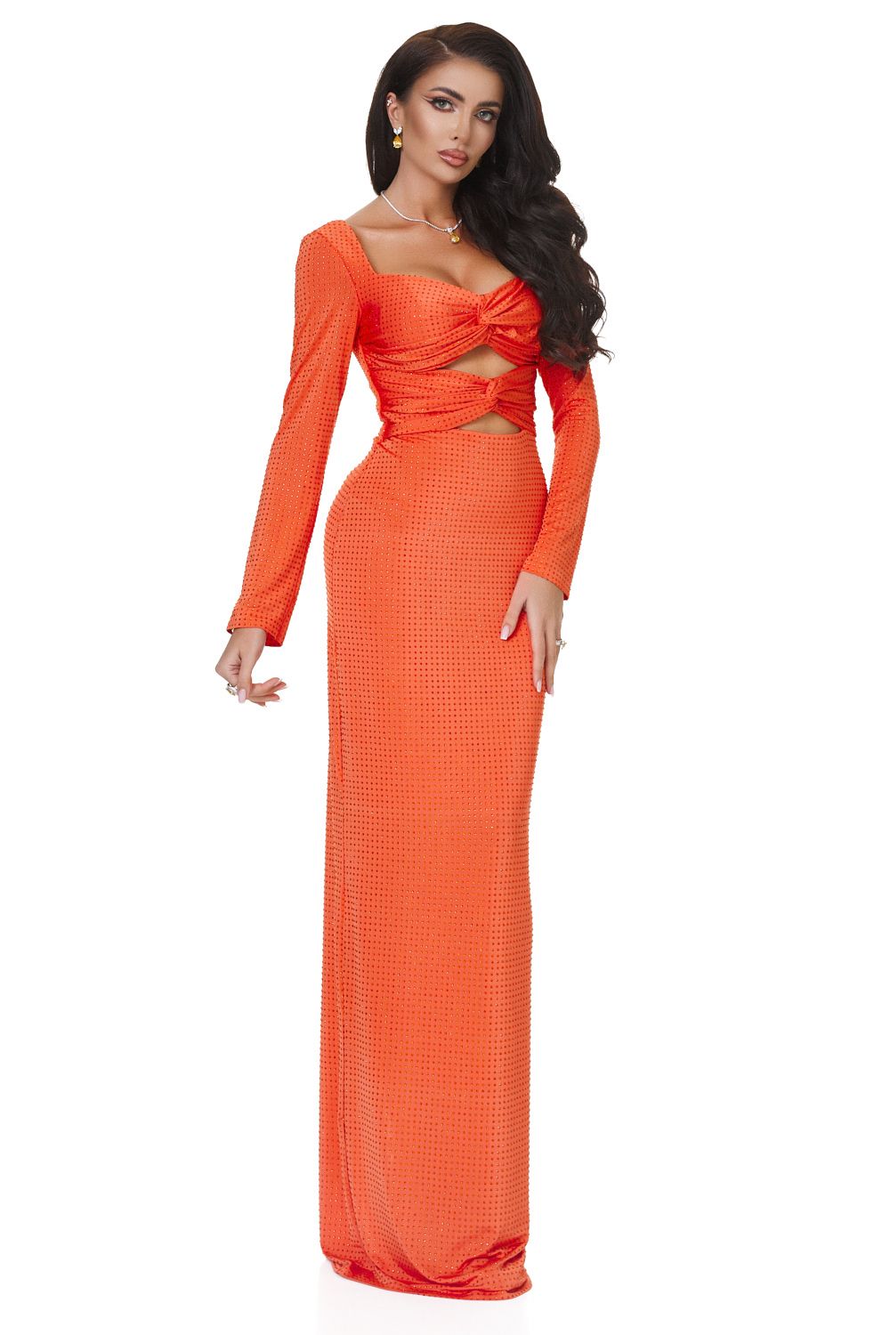 Дамска дълга оранжева рокля Ventuza Bogas
