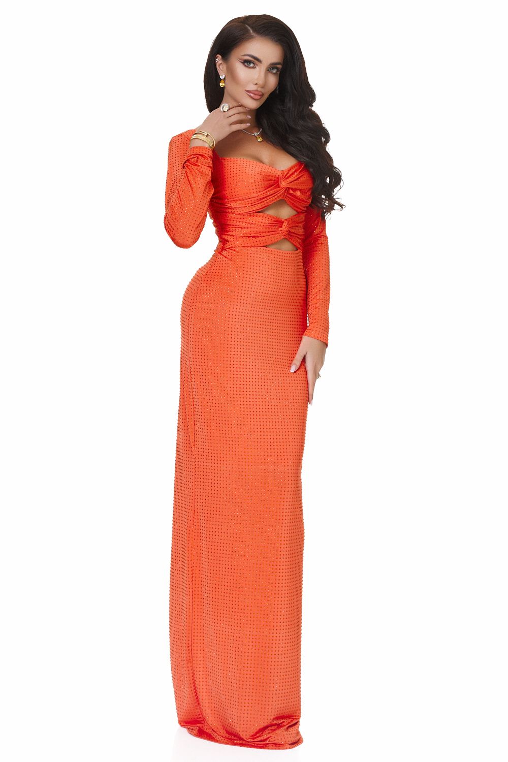 Дамска дълга оранжева рокля Ventuza Bogas