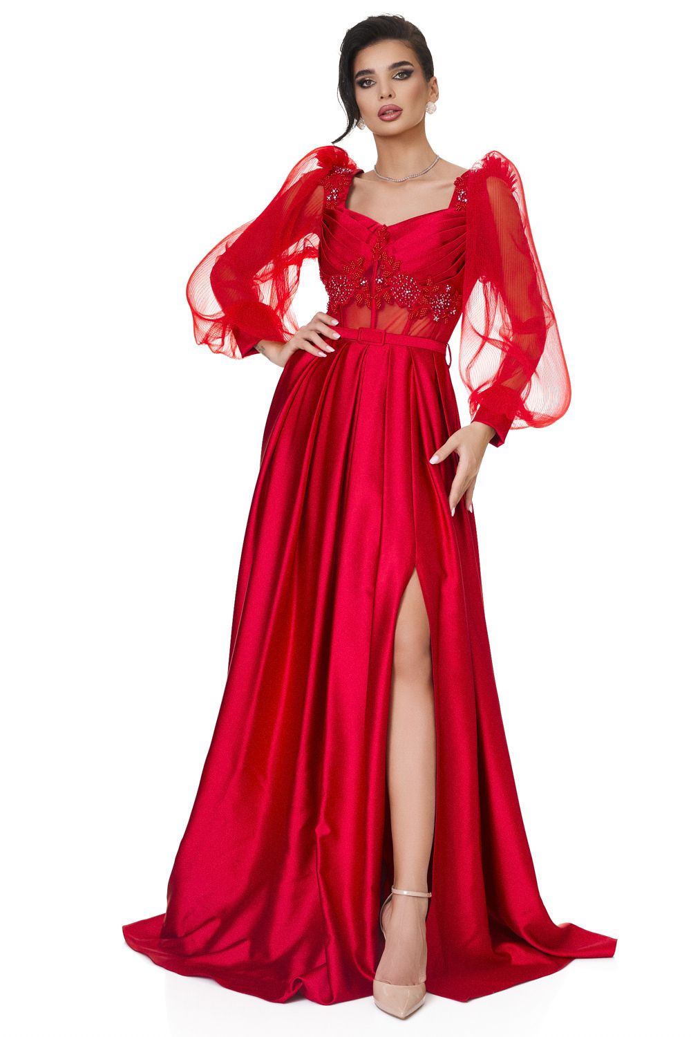 Дамска дълга червена рокля Brilians Bogas