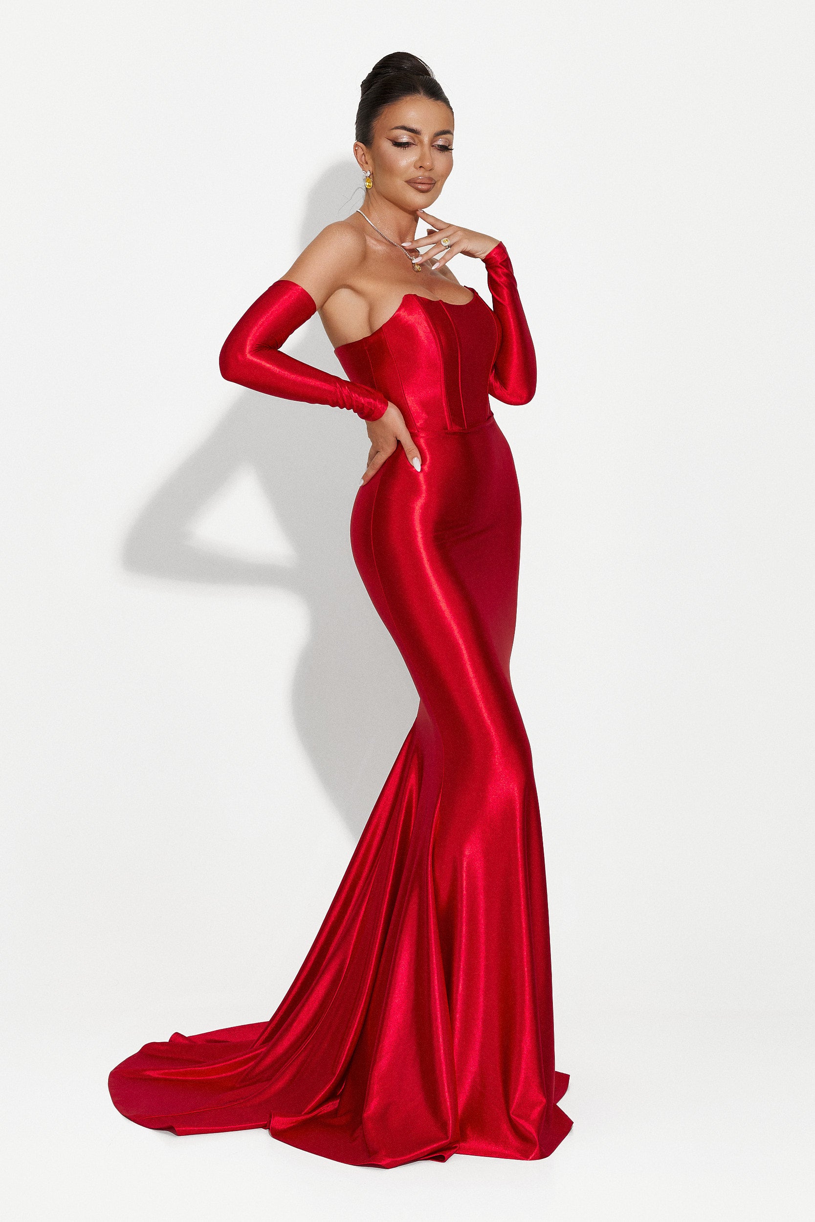 Дълга червена дамска рокля Malonia Bogas