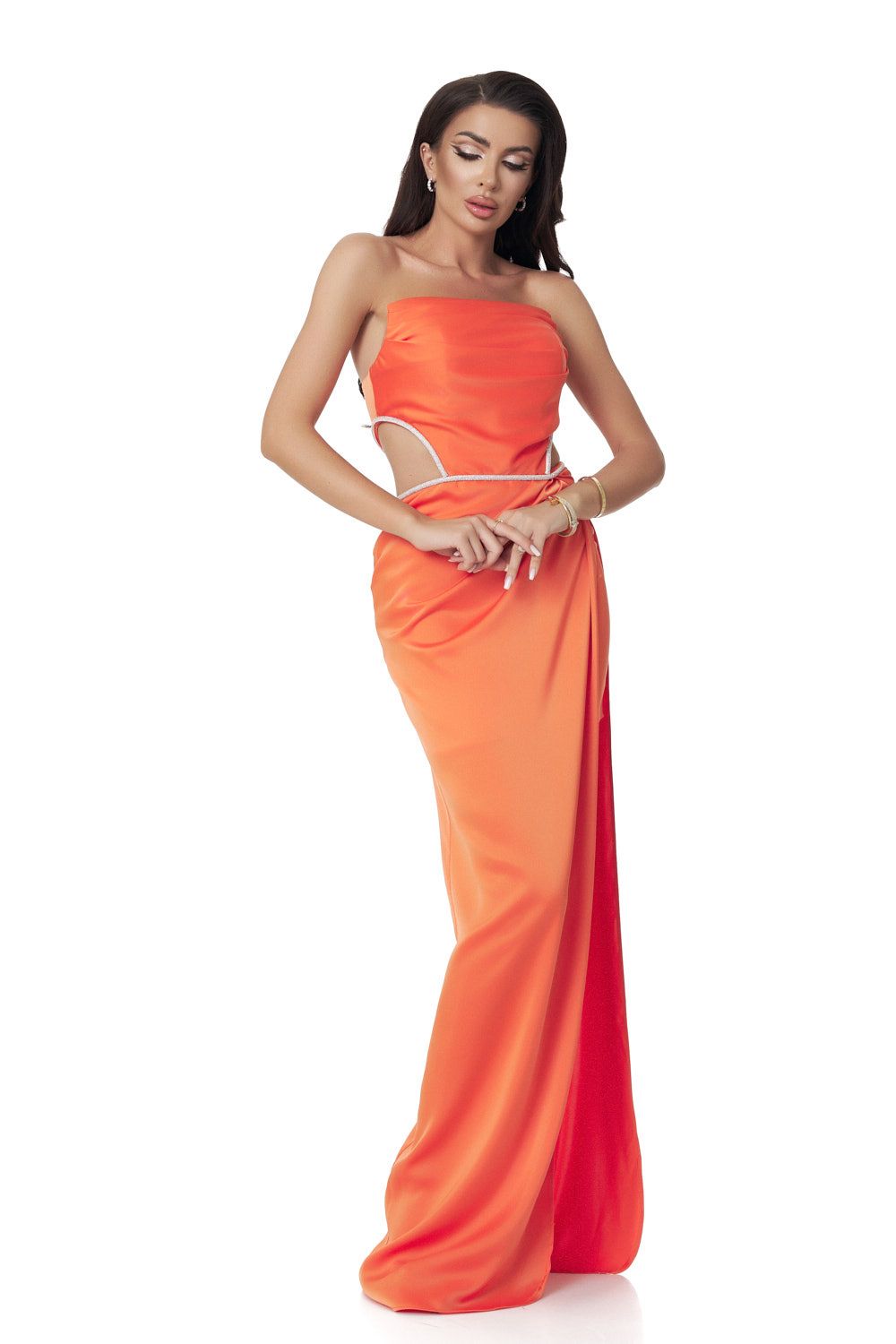 Дълга оранжева сатенена дамска рокля Arlette Bogas