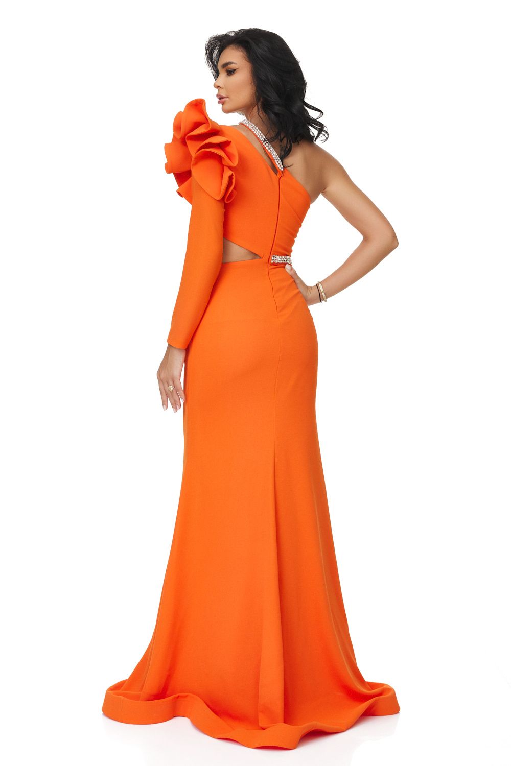 Дълга оранжева дамска рокля от плат Elasia Bogas