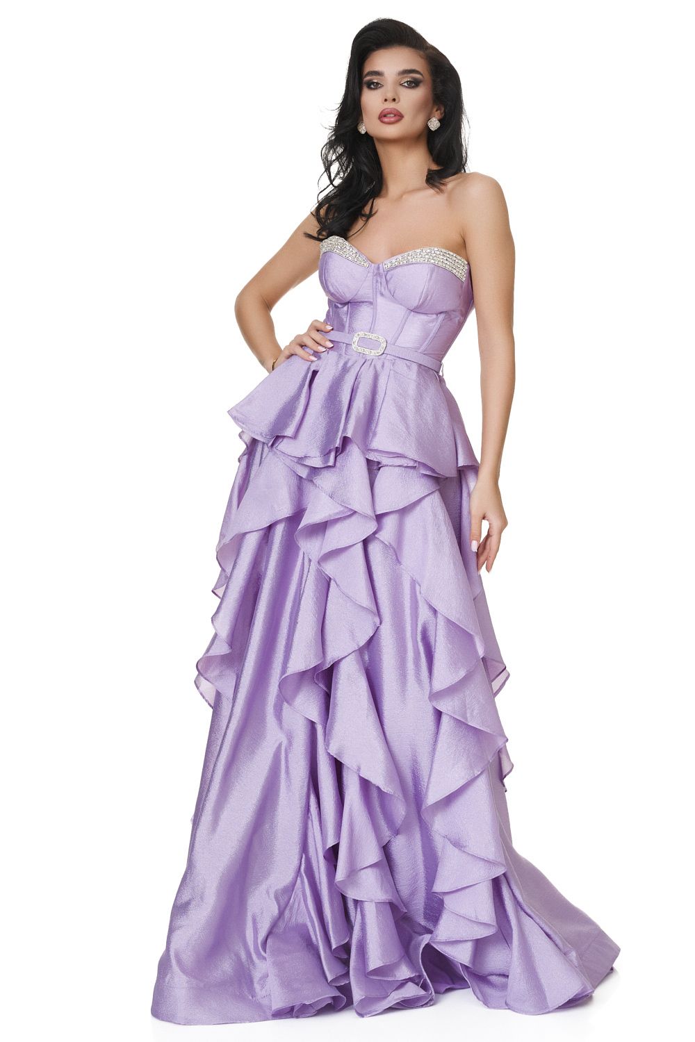 Дамска дълга рокля от тафта в цвят лилав Gyana Bogas