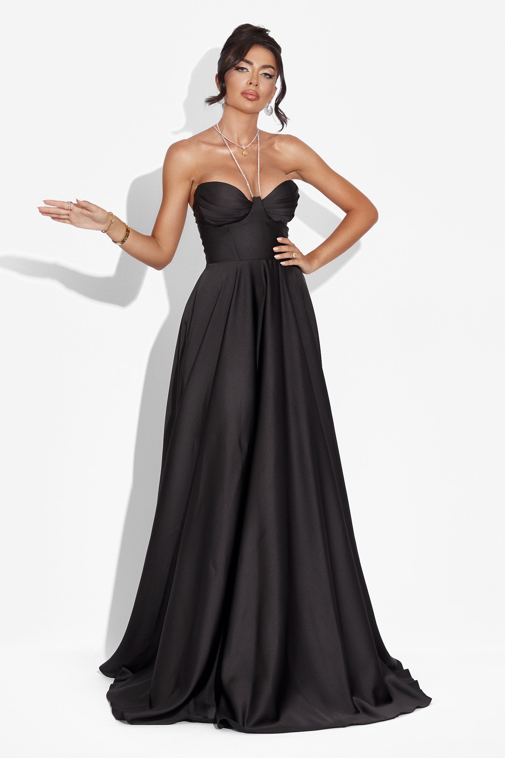 Дамска дълга черна рокля от тафта Nayeli Bogas