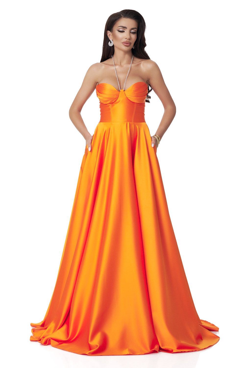Дълга оранжева дамска рокля от тафта Nayeli Bogas