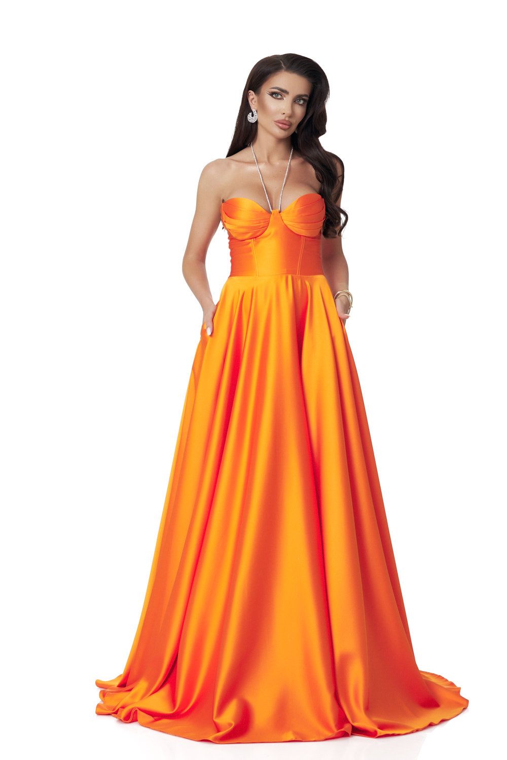 Дълга оранжева дамска рокля от тафта Nayeli Bogas