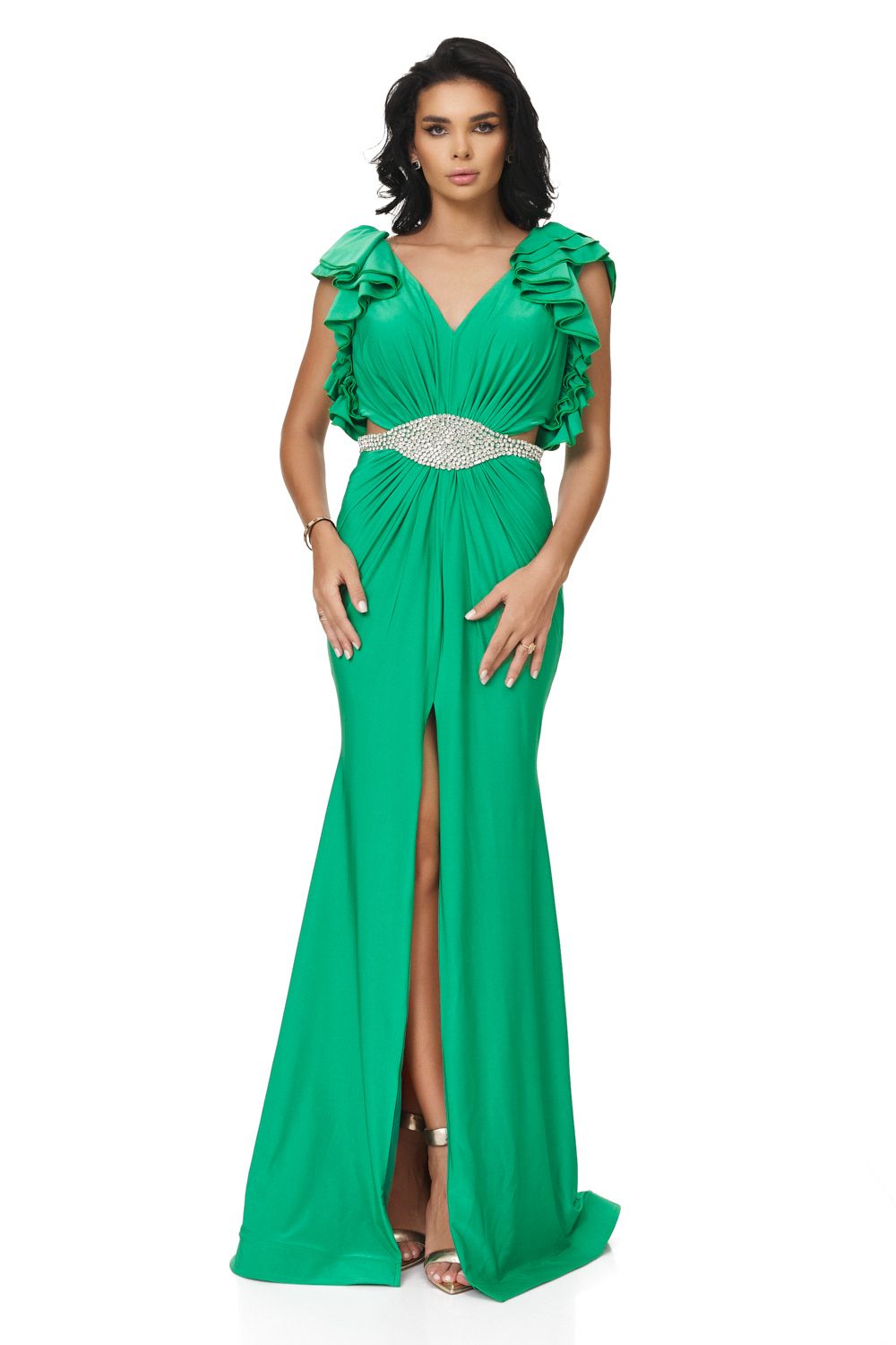 Дълга зелена дамска рокля Helisay Bogas