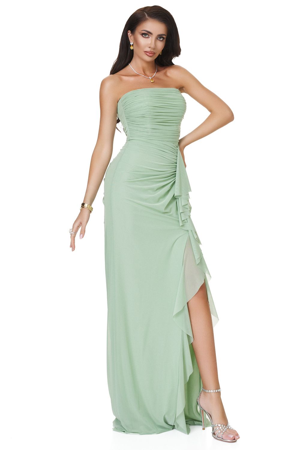 Дамска дълга рокля ментово зелено Petynina Bogas