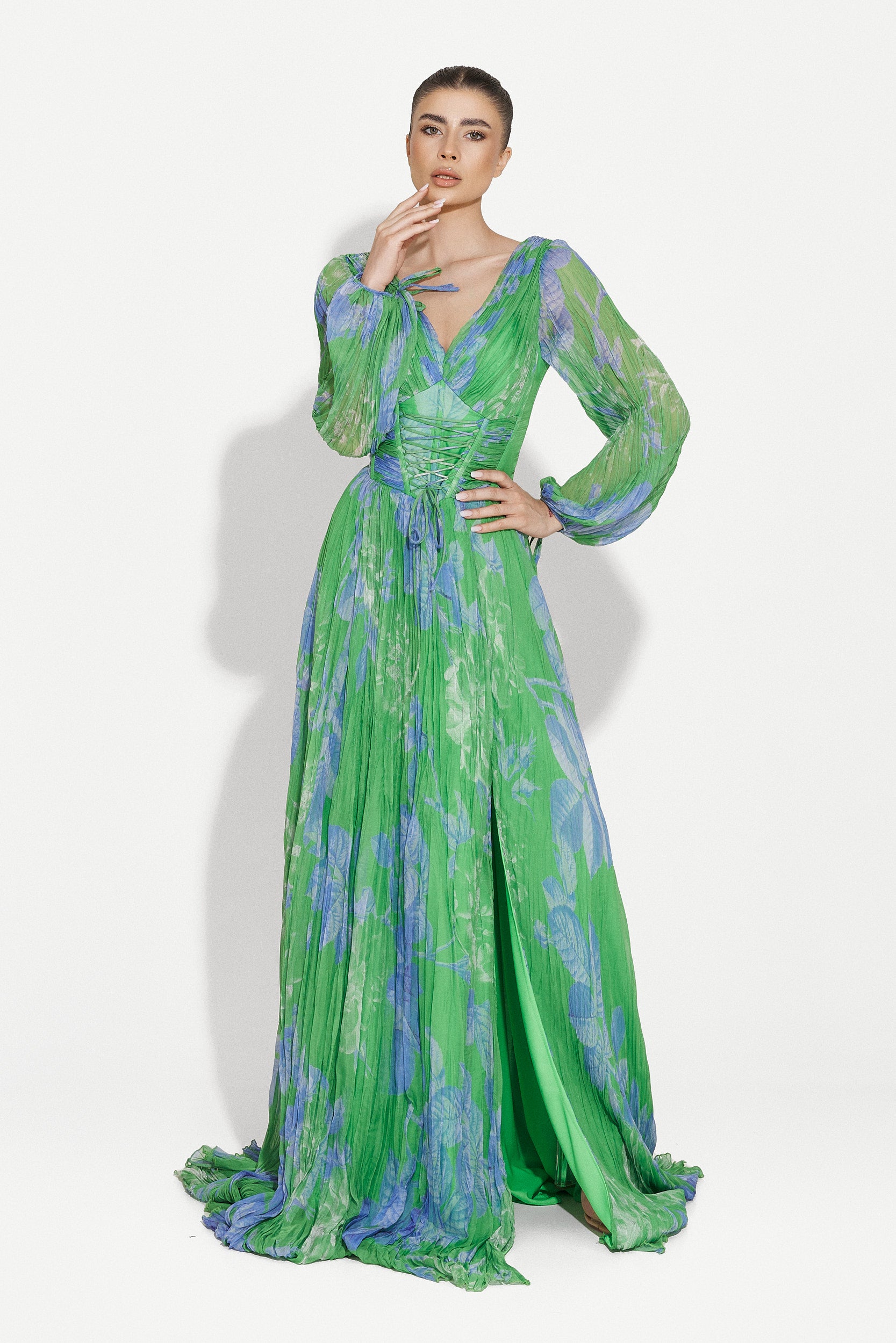 Дълга зелена дамска рокля Sintia Bogas