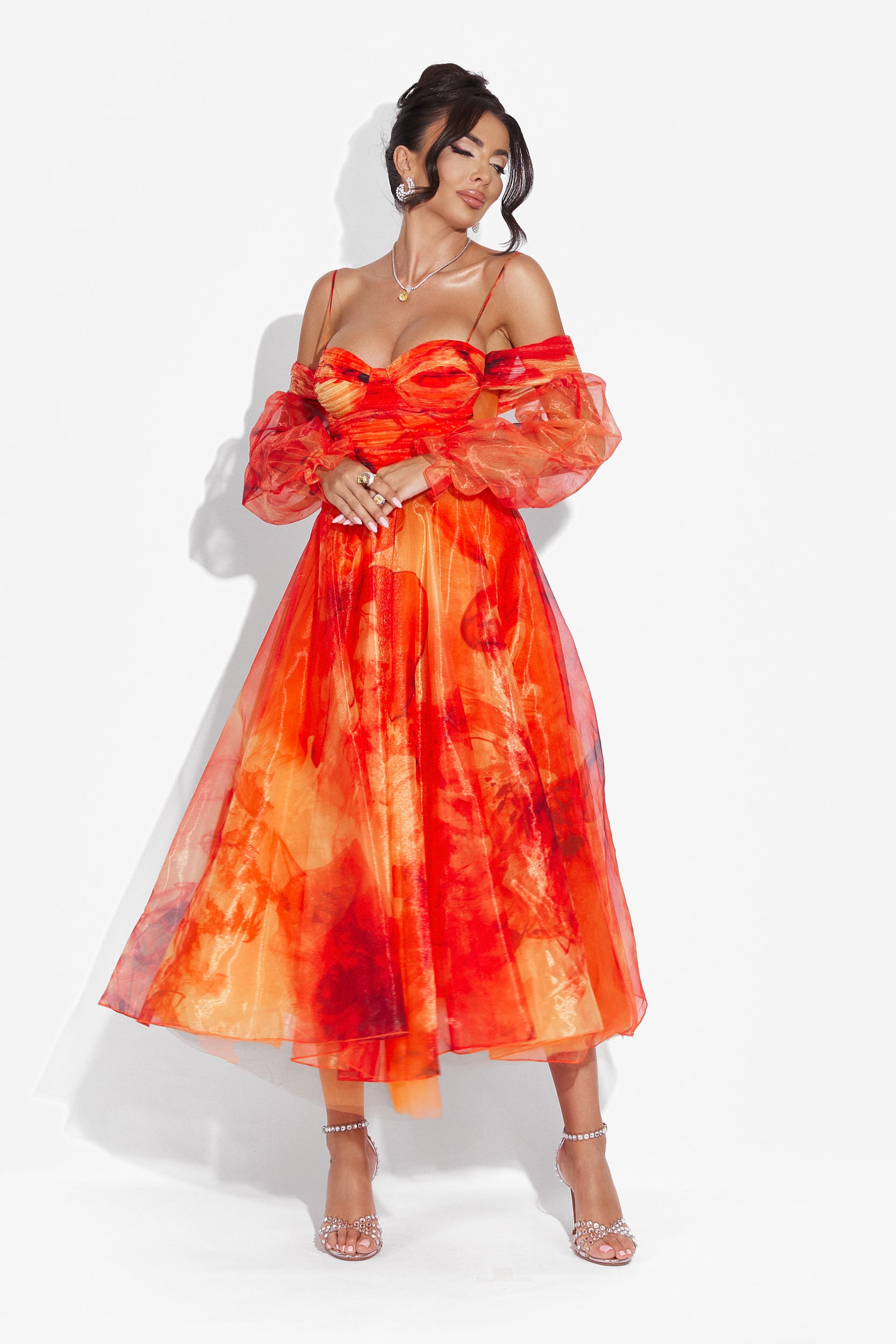 Средно оранжева дамска рокля Filipa Bogas