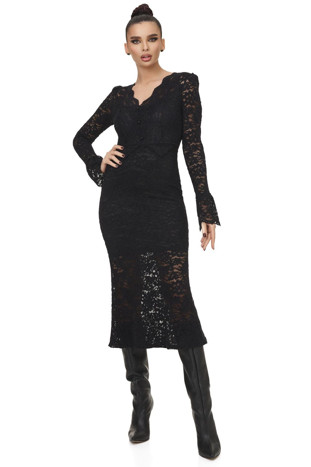 Елегантна черна дамска миди рокля Delisy Bogas