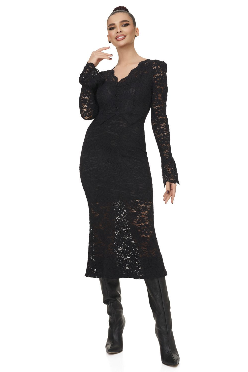 Елегантна черна дамска миди рокля Delisy Bogas