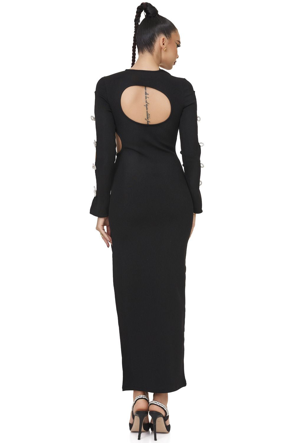 Дамска елегантна черна миди рокля Desilia Bogas