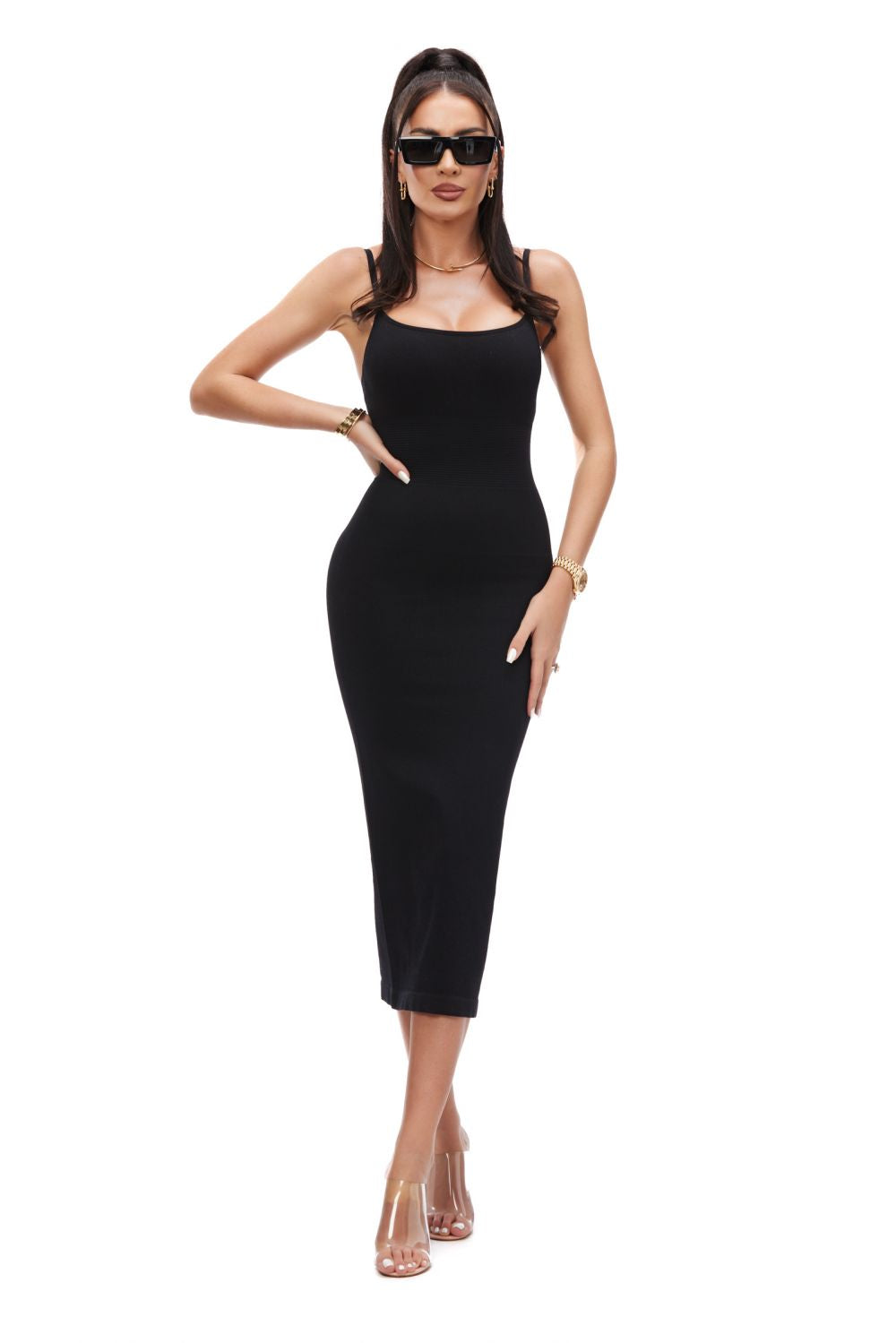 Модели Bogas черна миди рокля за жени