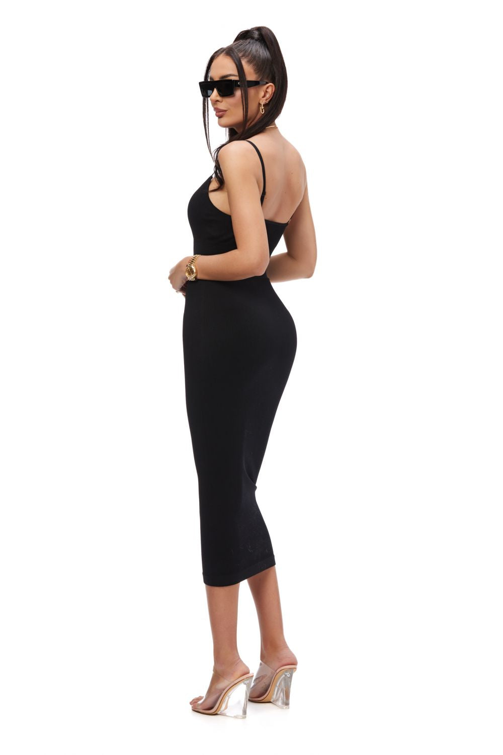 Модели Bogas черна миди рокля за жени