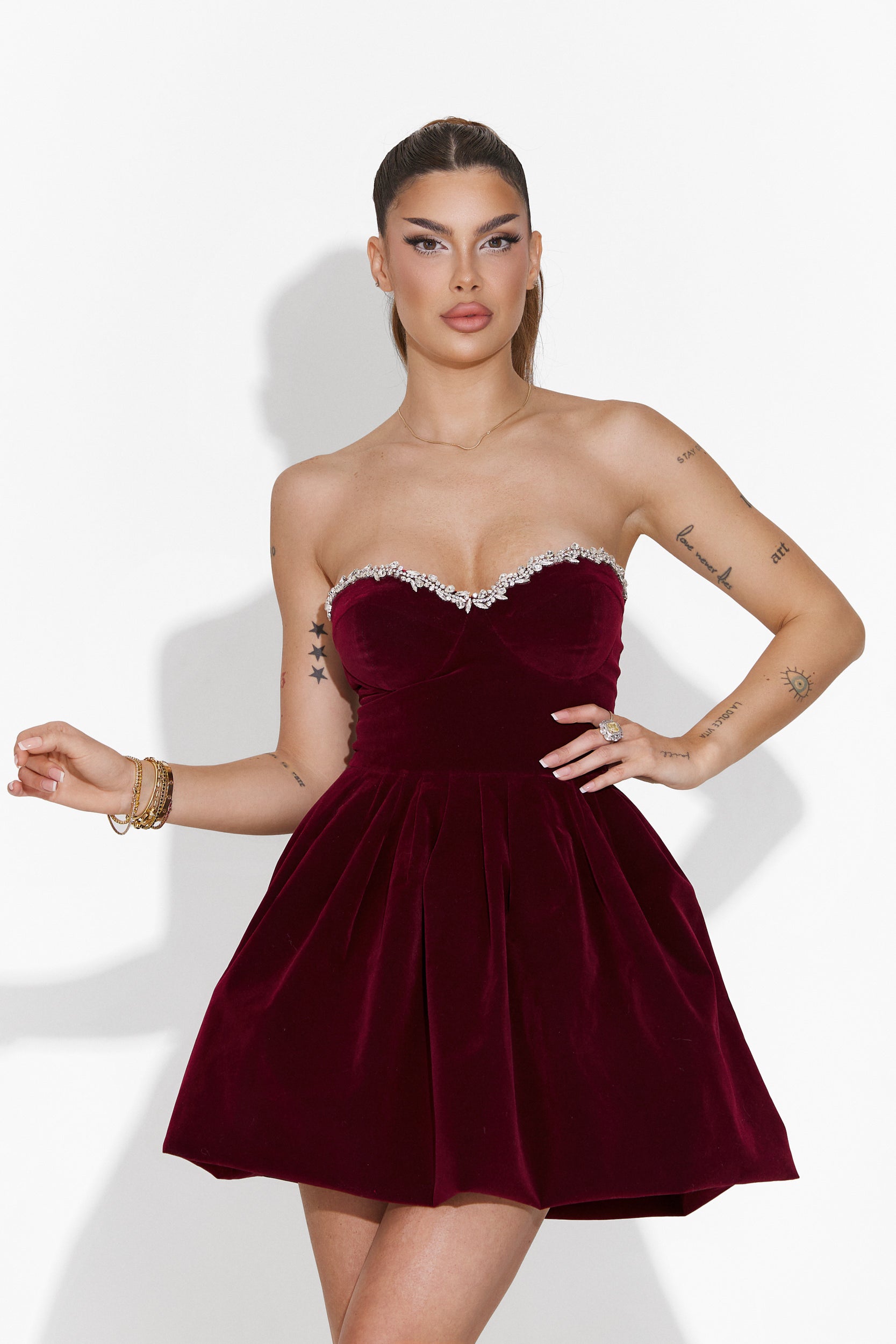 Rochie dama scurta burgundy Valina Bogas