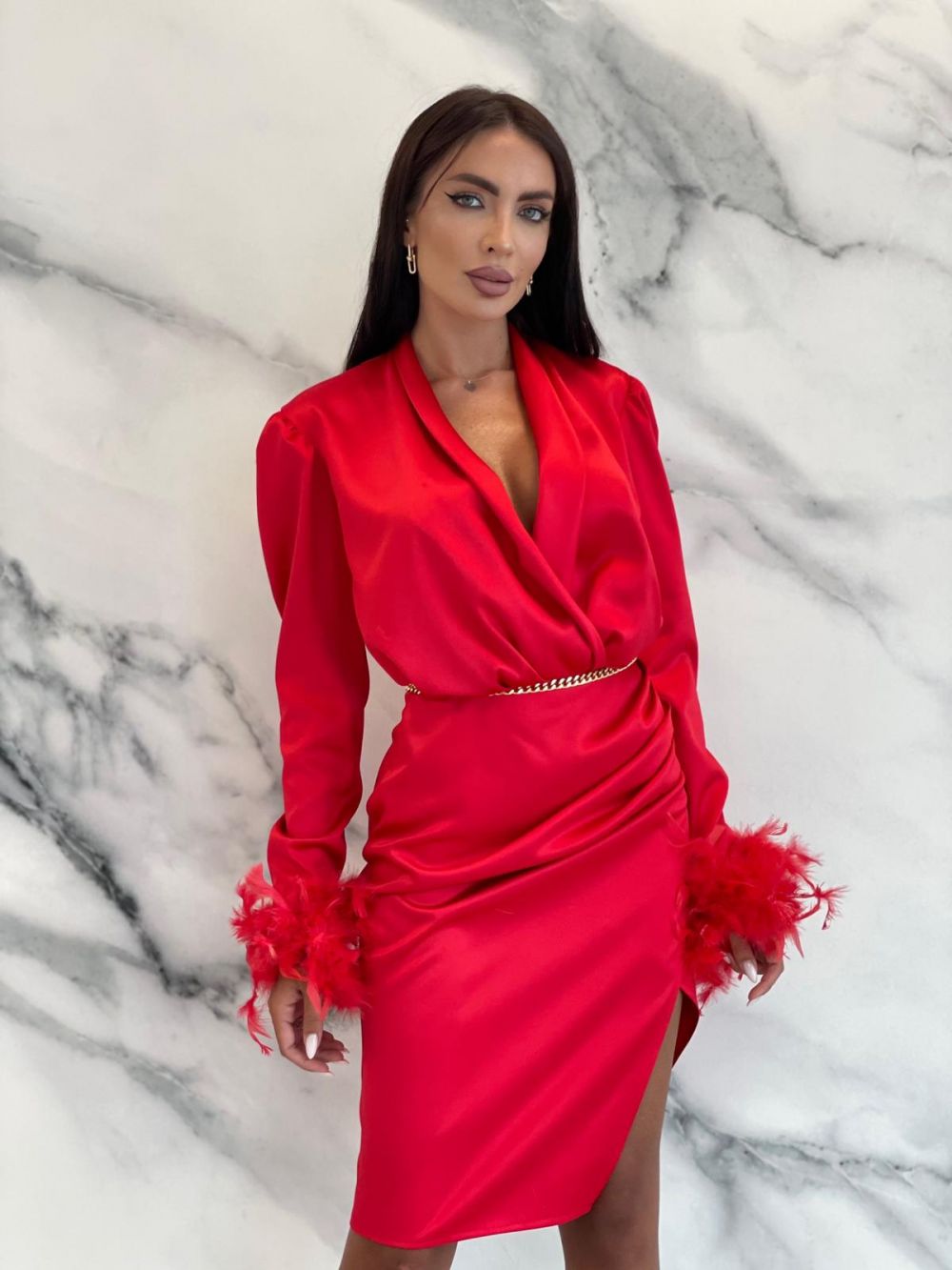 Къса дамска рокля от червена тафта Annais Bogas
