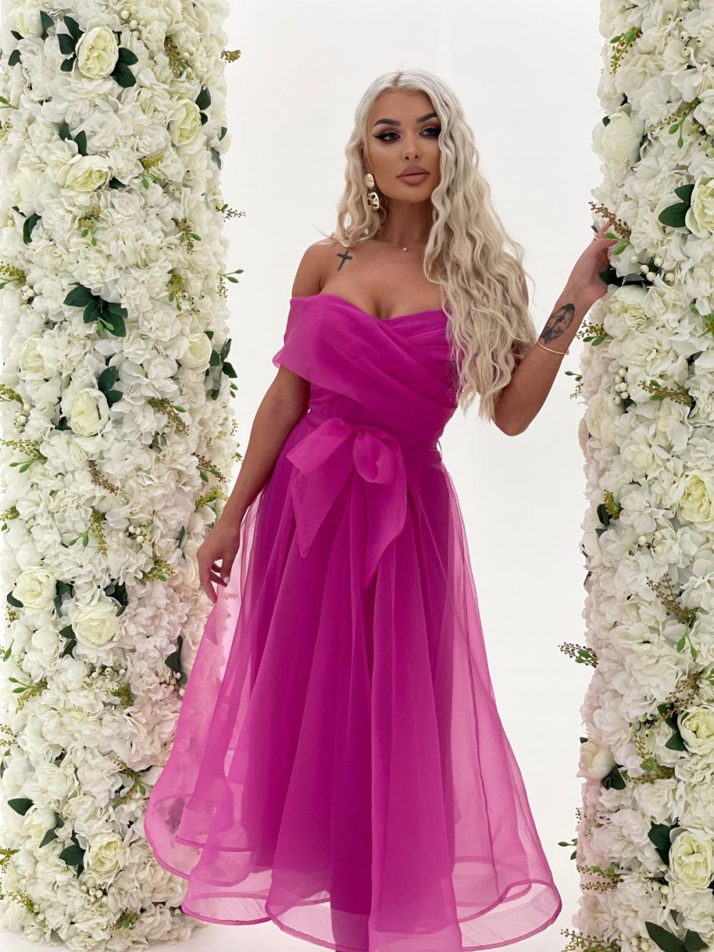 Дълга розова копринена дамска рокля Flaviana Bogas