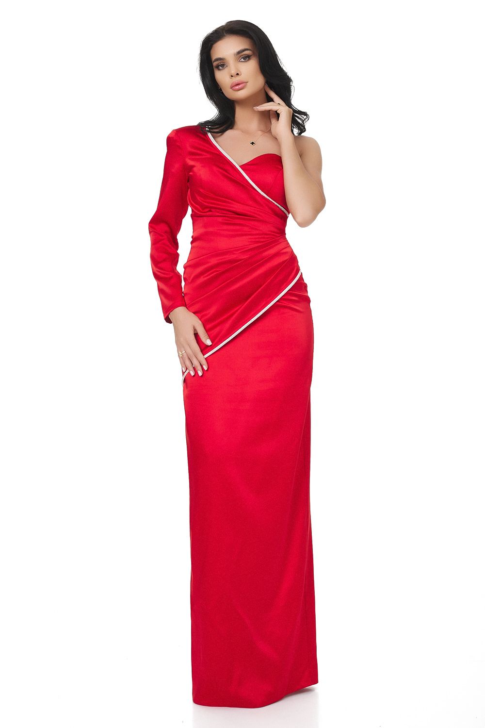 Дълга червена сатенена рокля Marinette Bogas