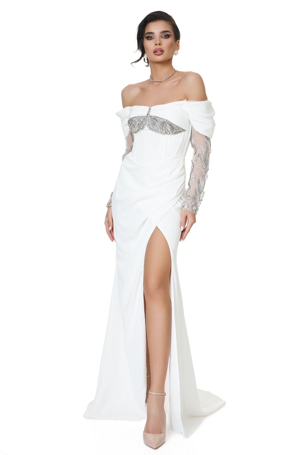 Бяла дълга рокля от тафта Barety Bogas