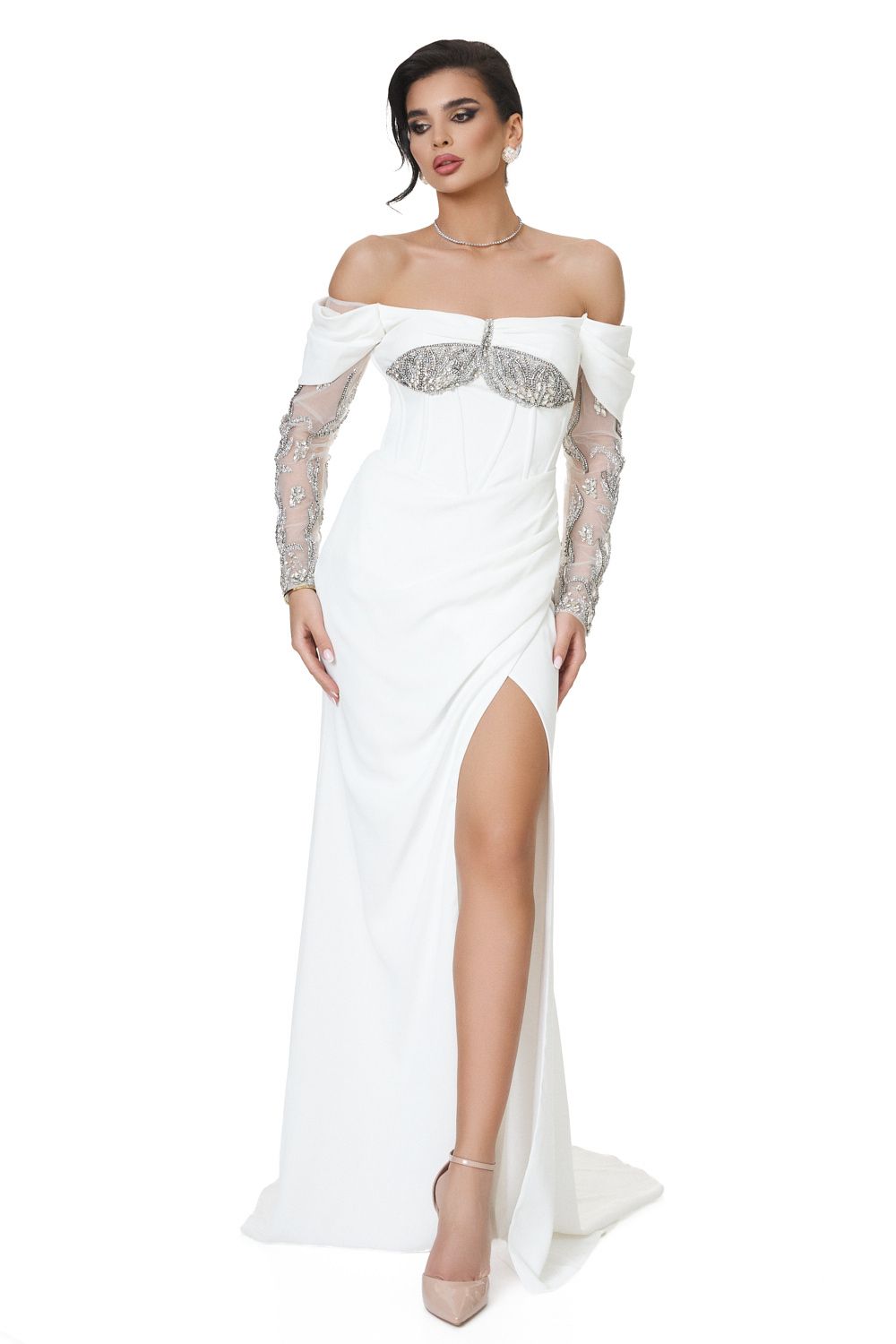 Бяла дълга рокля от тафта Barety Bogas