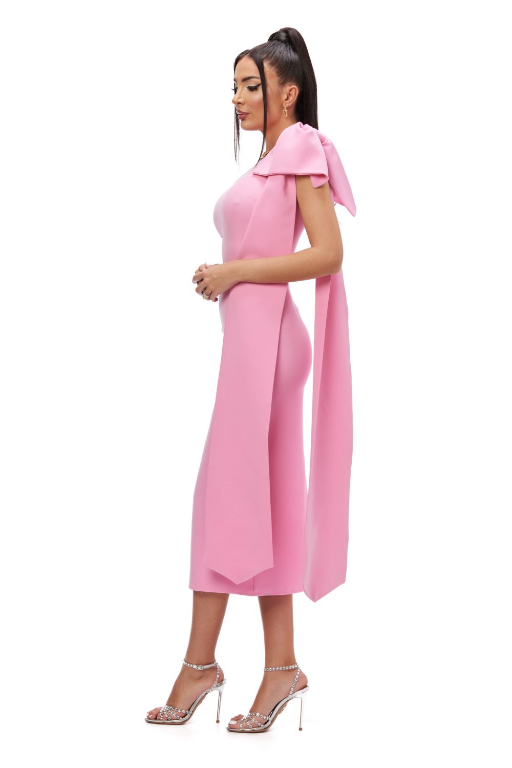 Розова миди рокля от плат на Marieke Bogas