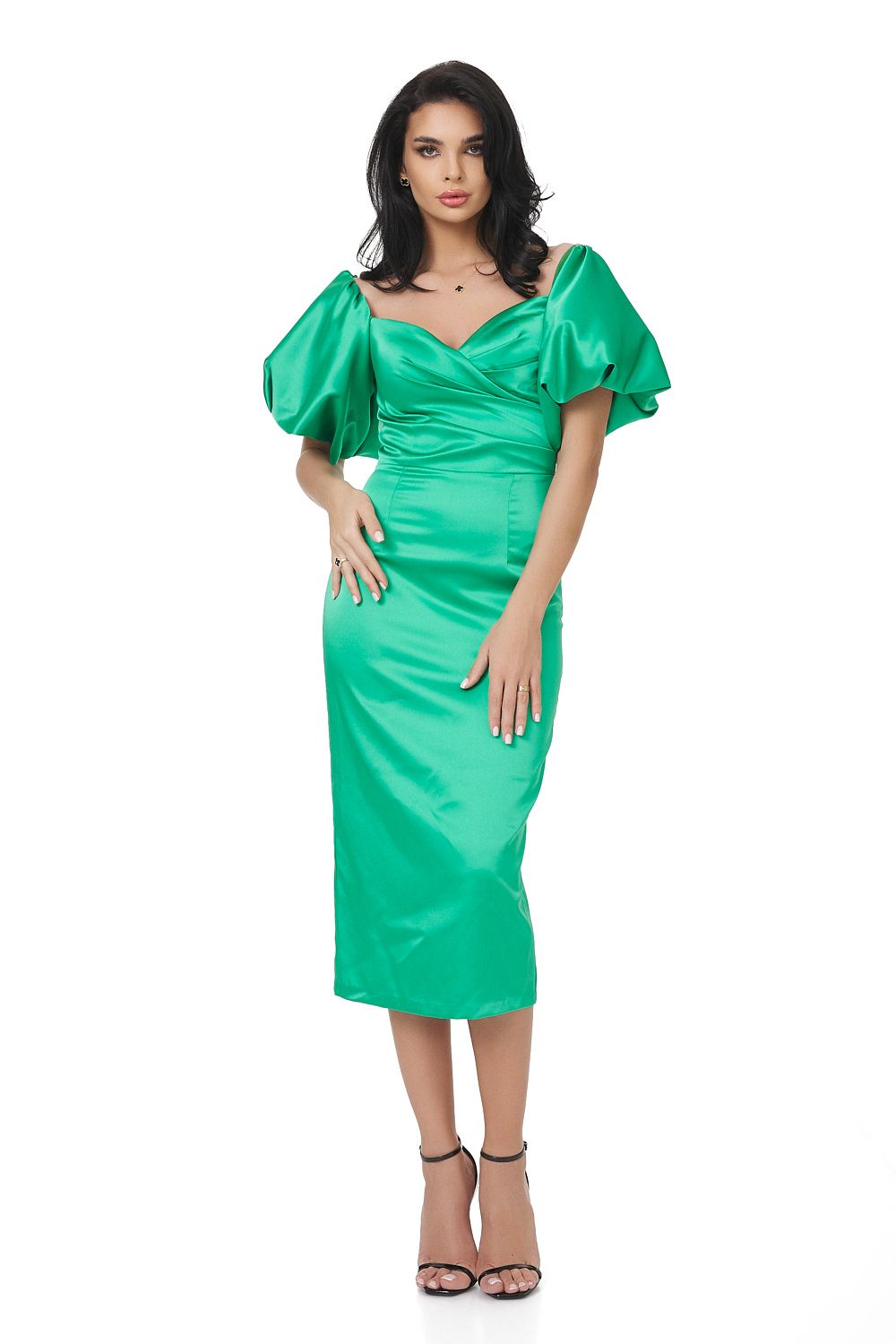 Миди рокля от зелена тафта Mariska Bogas